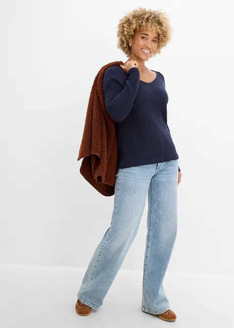 Maglione a coste in puro cotone, bonprix