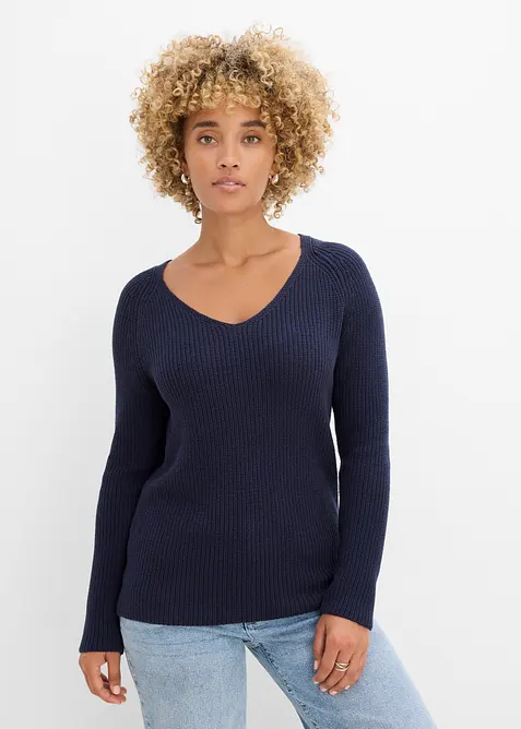 Maglione a coste in puro cotone, bonprix