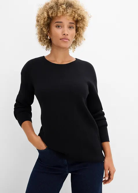 Maglione a coste Milano con scollo rotondo, bonprix