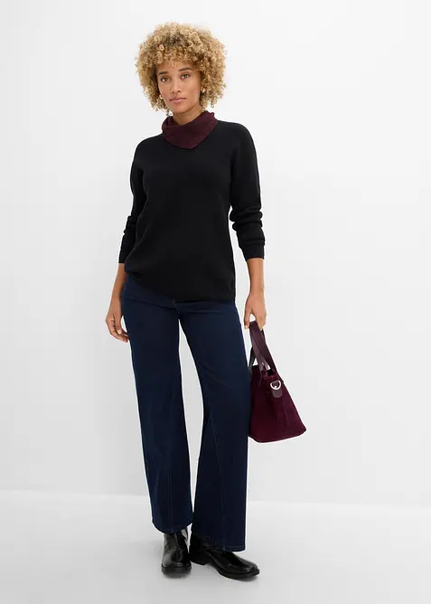 Maglione a coste Milano con scollo rotondo, bonprix