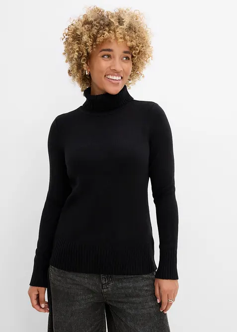 Maglione basic a collo alto in filato fine, bonprix