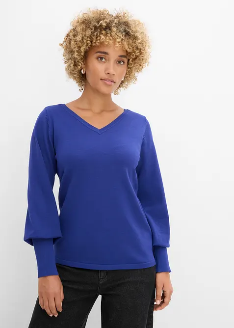 Maglione in filato fine con maniche a palloncino, bonprix