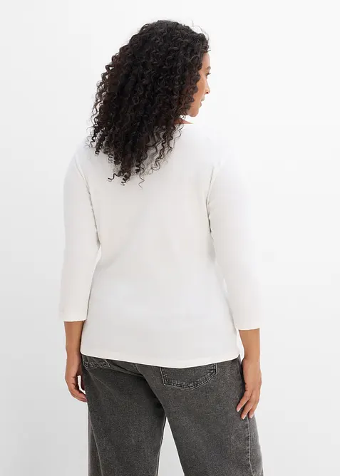 Maglia a costine in puro cotone biologico con maniche a 3/4 (pacco da 3), bonprix