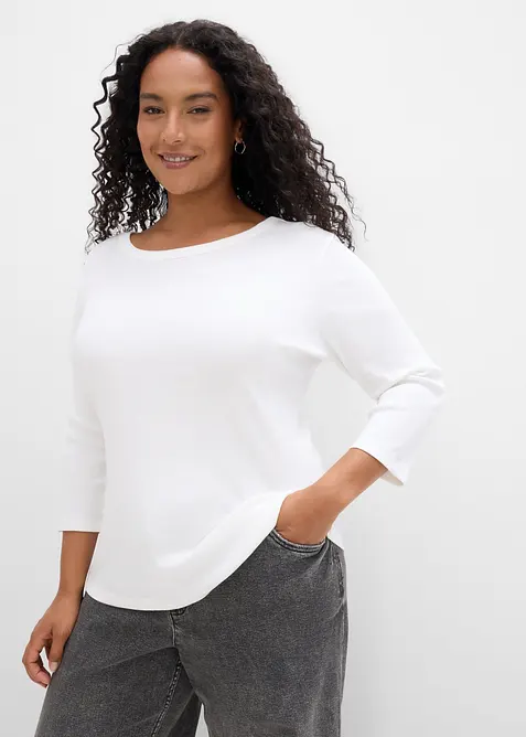 Maglia a costine in puro cotone biologico con maniche a 3/4 (pacco da 3), bonprix
