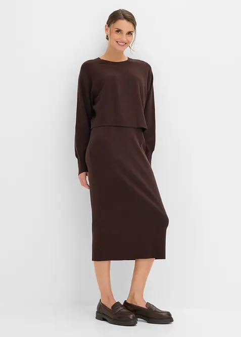 Abito in maglia e maglione abbinato (set 2 pezzi), bonprix