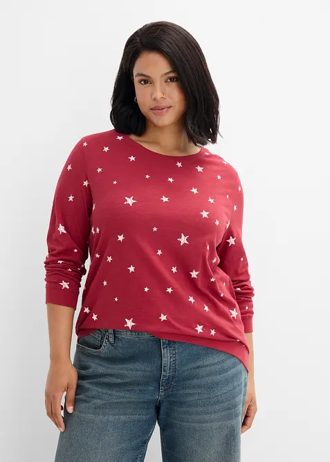 Maglia in cotone a maniche lunghe con fantasia, bonprix