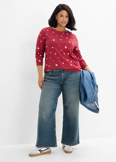 Maglia in cotone a maniche lunghe con fantasia, bonprix