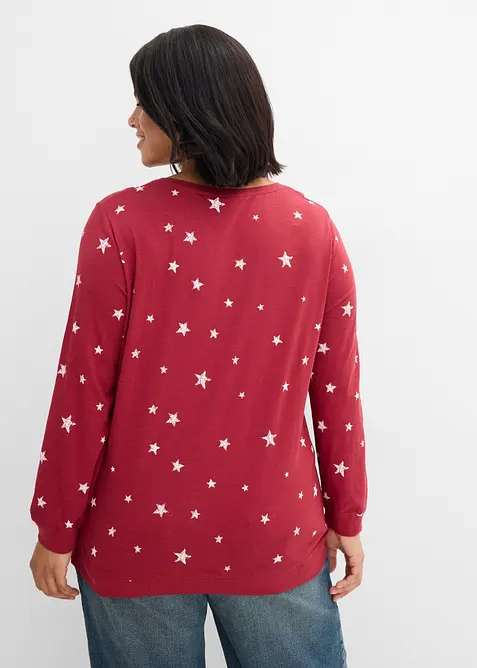 Maglia in cotone a maniche lunghe con fantasia, bonprix
