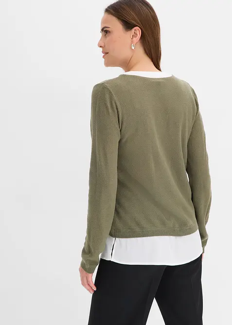 Maglione in filato fine con inserti effetto camicia, bonprix