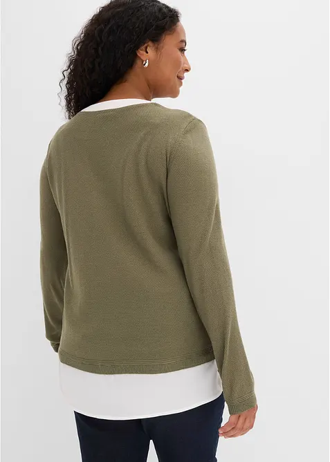 Maglione in filato fine con inserti effetto camicia, bonprix