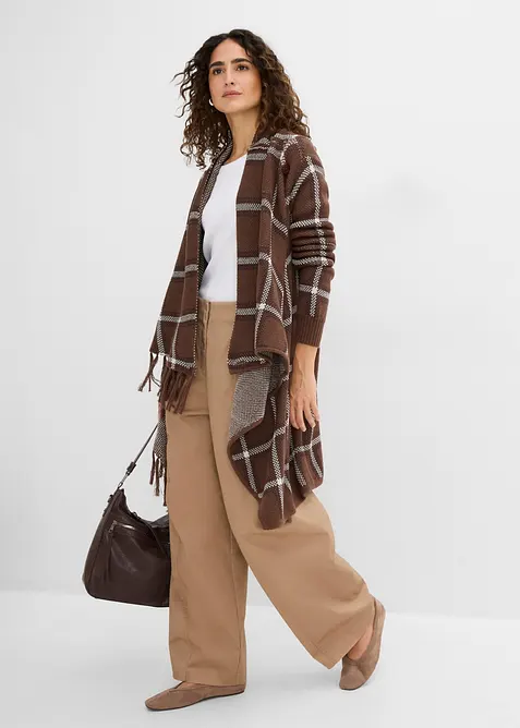 Cardigan di maglia lungo con frange, bonprix