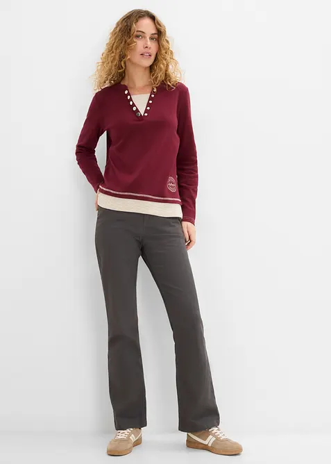 Maglia in cotone a maniche lunghe effetto 2 in 1, bonprix