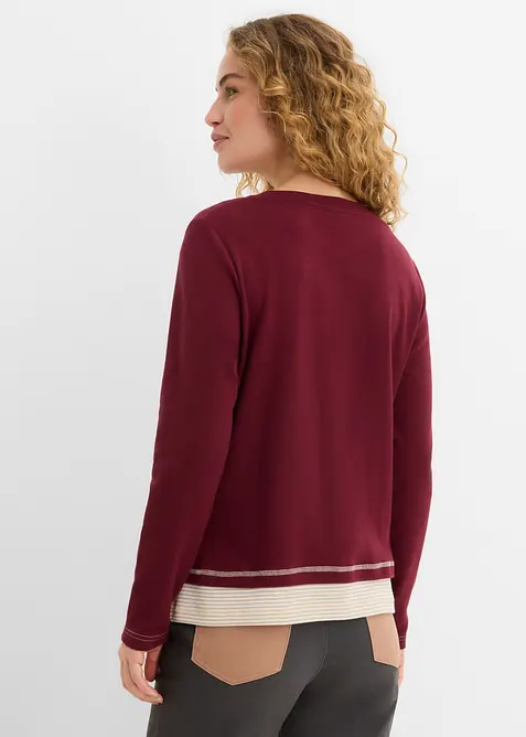 Maglia in cotone a maniche lunghe effetto 2 in 1, bonprix