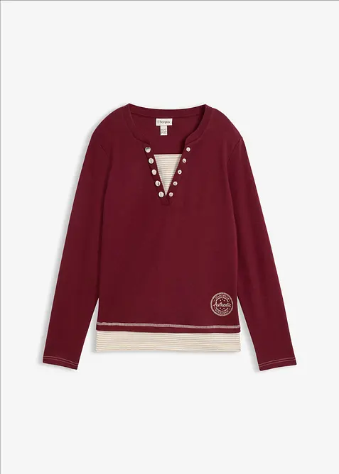 Maglia in cotone a maniche lunghe effetto 2 in 1, bonprix
