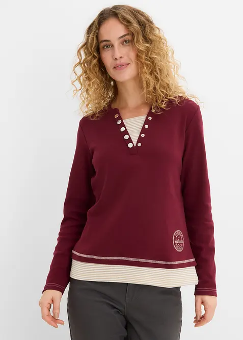 Maglia in cotone a maniche lunghe effetto 2 in 1, bonprix