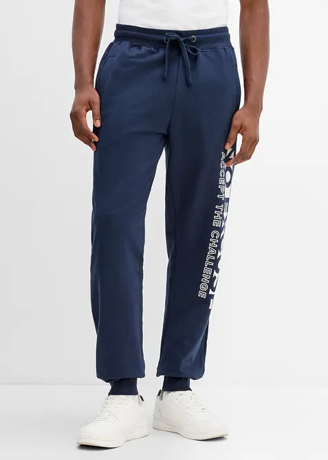 Pantaloni da jogging in puro cotone con stampa sportiva, bonprix