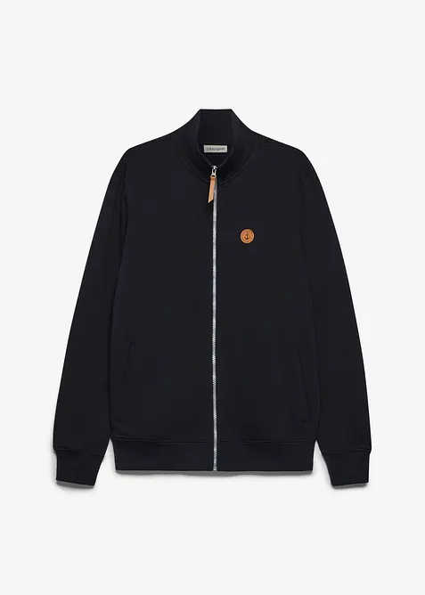 Felpa con zip, collo dritto e dettagli in similpelle, bonprix