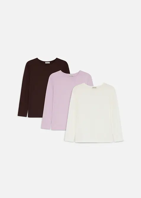 Maglia a maniche lunghe in puro cotone (pacco da 3), bonprix