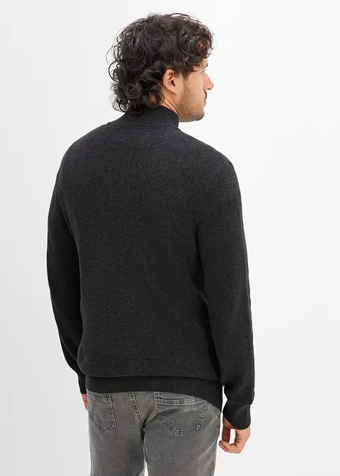 Maglione con collo alto e zip in puro cotone, bonprix