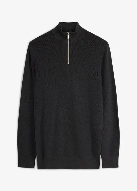 Maglione con collo alto e zip in puro cotone, bonprix