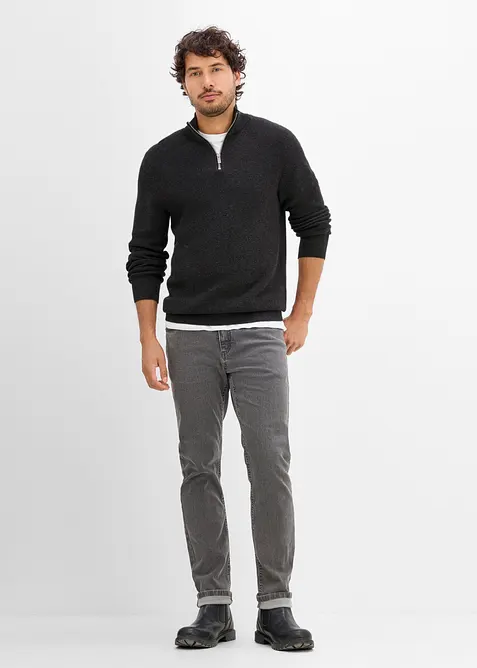 Maglione con collo alto e zip in puro cotone, bonprix