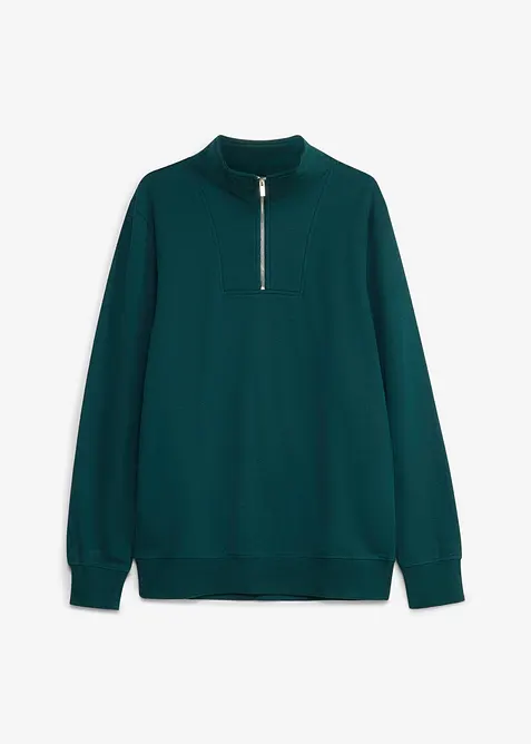 Felpa con collo alto e zip in puro cotone biologico, bonprix