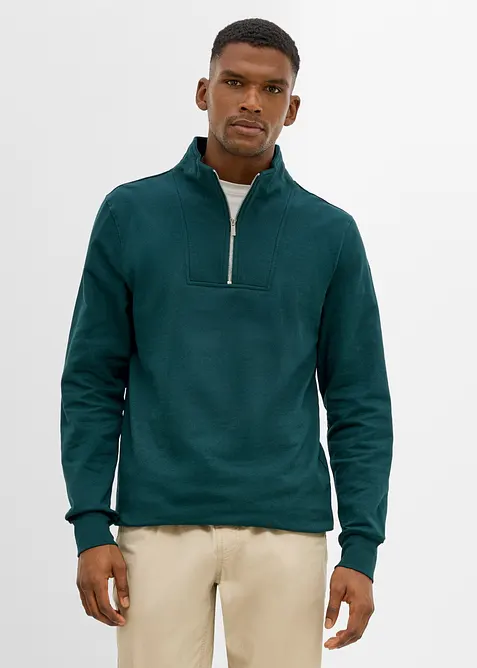 Felpa con collo alto e zip in puro cotone biologico, bonprix
