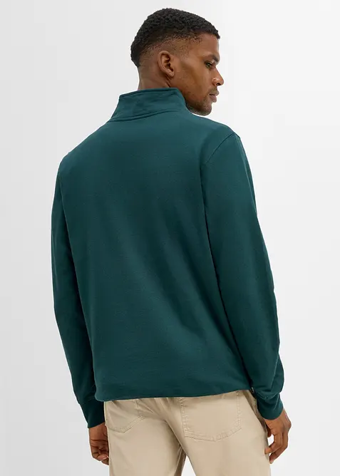 Felpa con collo alto e zip in puro cotone biologico, bonprix
