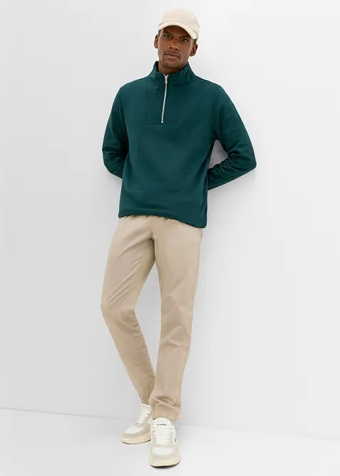 Felpa con collo alto e zip in puro cotone biologico, bonprix