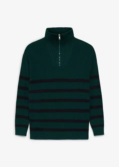 Maglione con collo alto e zip in filato fine di puro cotone, bonprix