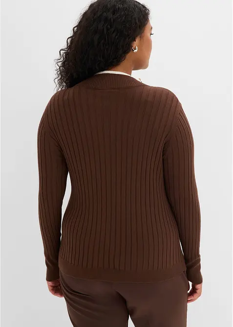 Maglione a coste con effetto 2 in 1 in filato fine di viscosa, bonprix