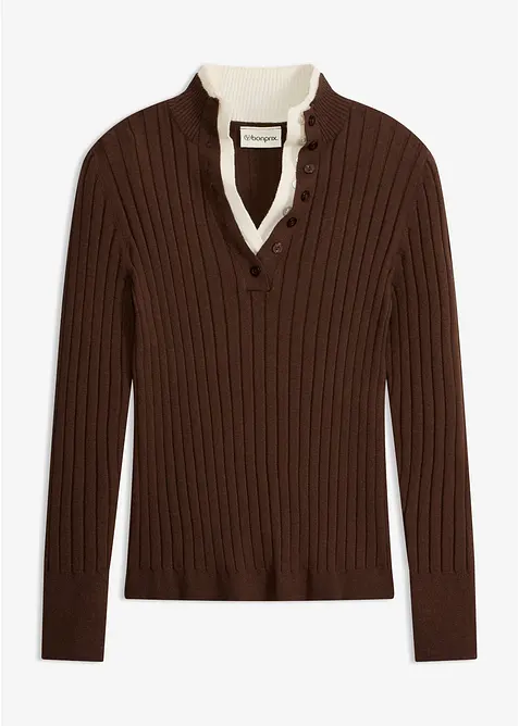 Maglione a coste con effetto 2 in 1 in filato fine di viscosa, bonprix