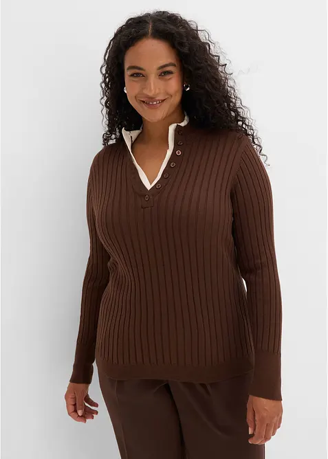 Maglione a coste con effetto 2 in 1 in filato fine di viscosa, bonprix