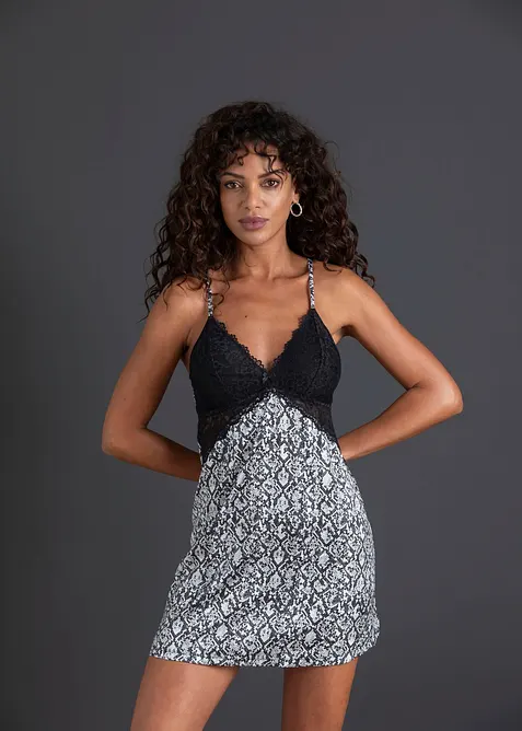 Sottoveste in satin con motivo pitonato, bonprix