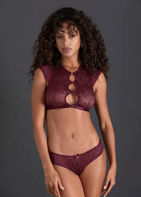 Reggiseno e slip ouvert con accessori dorati (set 2 pezzi), bonprix