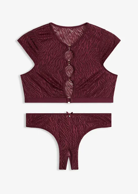 Reggiseno e slip ouvert con accessori dorati (set 2 pezzi), bonprix
