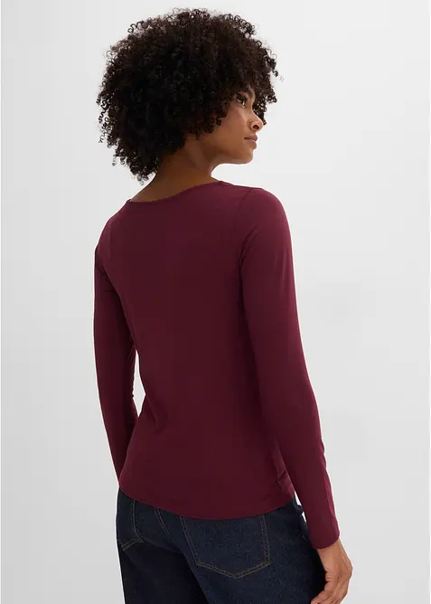 Maglia in jersey singolo e pizzo con scollo a V, bonprix