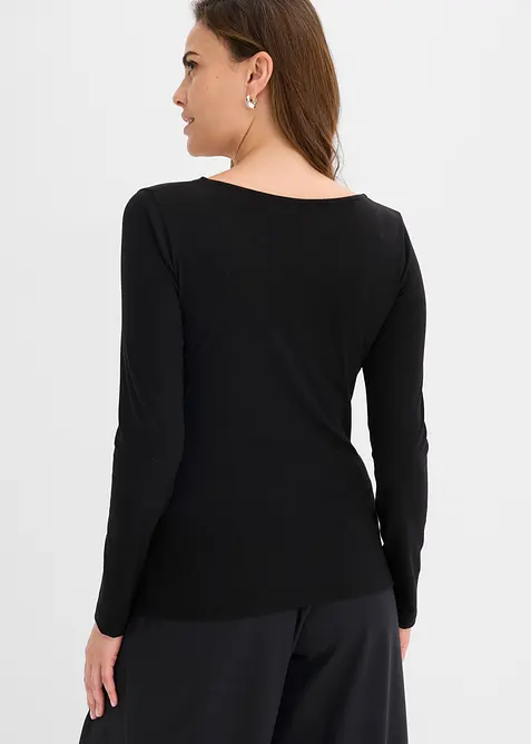 Maglia in jersey singolo e pizzo con scollo a V, bonprix