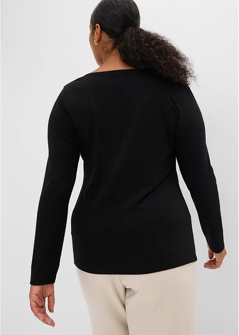 Maglia in jersey singolo e pizzo con scollo a V, bonprix