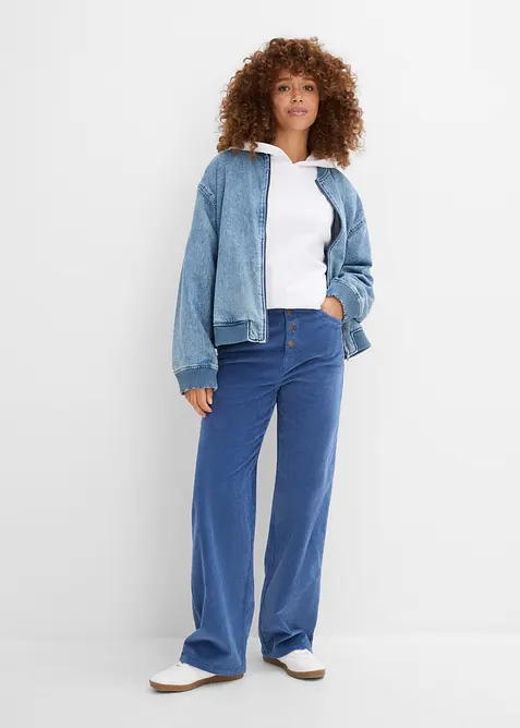 Pantaloni in velluto a coste di misto cotone, vita alta, bonprix