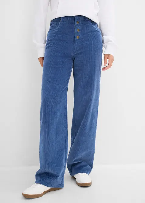 Pantaloni in velluto a coste di misto cotone, vita alta, bonprix