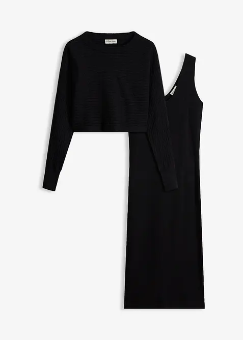 Abito in maglia e maglione abbinato (set 2 pezzi), bonprix