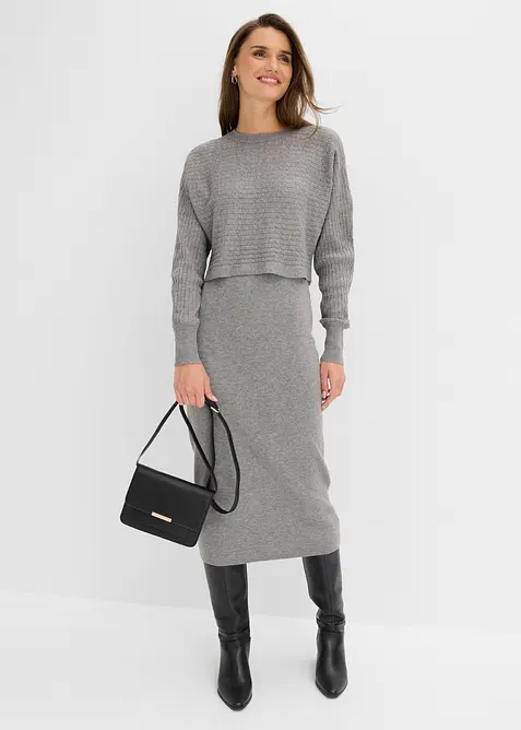 Abito in maglia e maglione abbinato (set 2 pezzi), bonprix