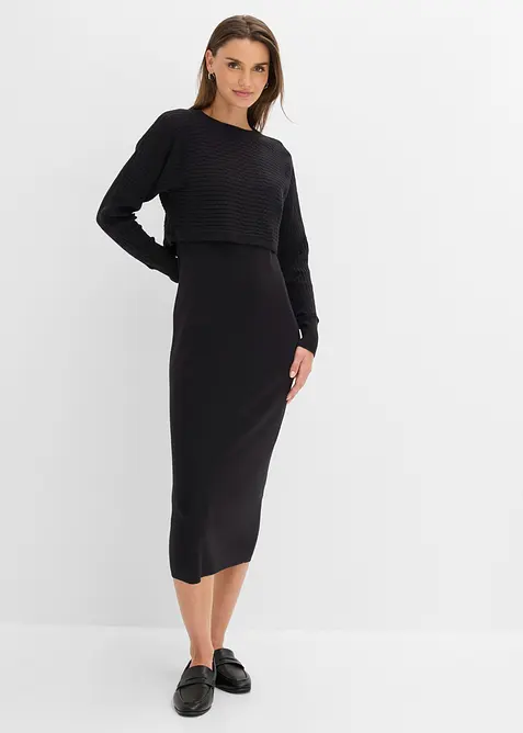 Abito in maglia e maglione abbinato (set 2 pezzi), bonprix