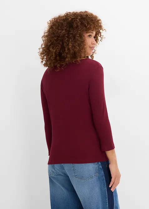 Maglia a costine in puro cotone biologico con maniche a 3/4 (pacco da 3), bonprix