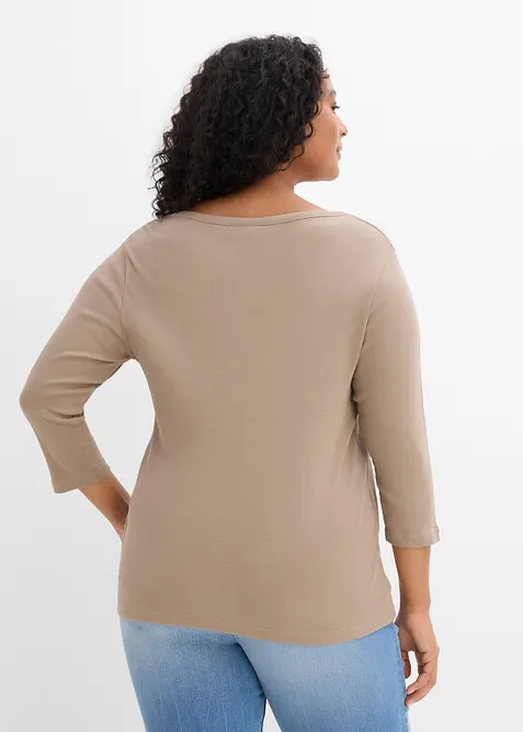 Maglia a costine in puro cotone biologico con maniche a 3/4 (pacco da 3), bonprix