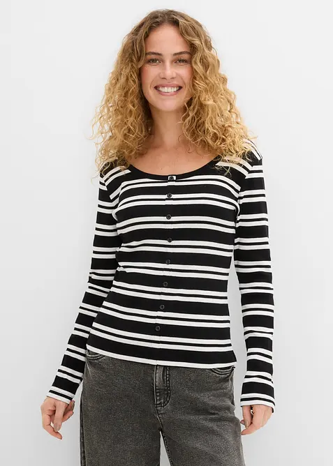 Maglia a maniche lunghe a costine in puro cotone biologico (pacco da 2), bonprix