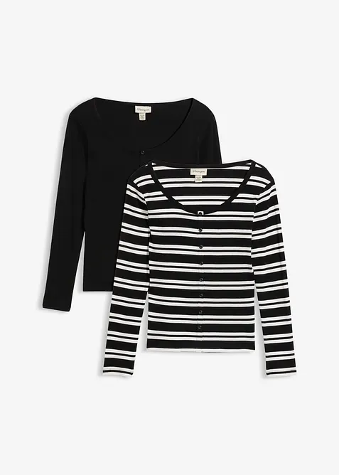 Maglia a maniche lunghe a costine in puro cotone biologico (pacco da 2), bonprix