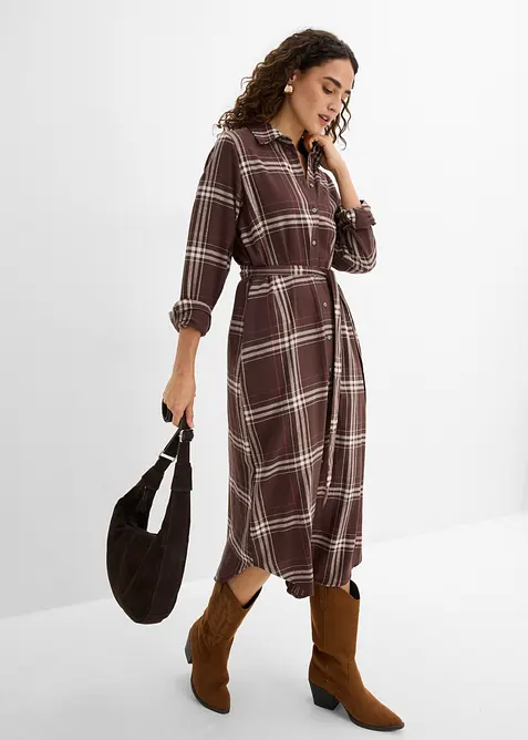 Abito midi in flanella di puro cotone, bonprix