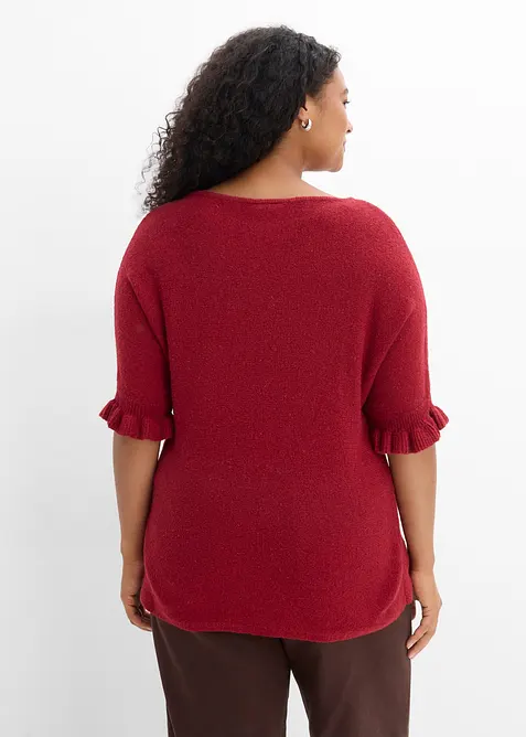 Maglione in misto cotone con maniche a volant, bonprix